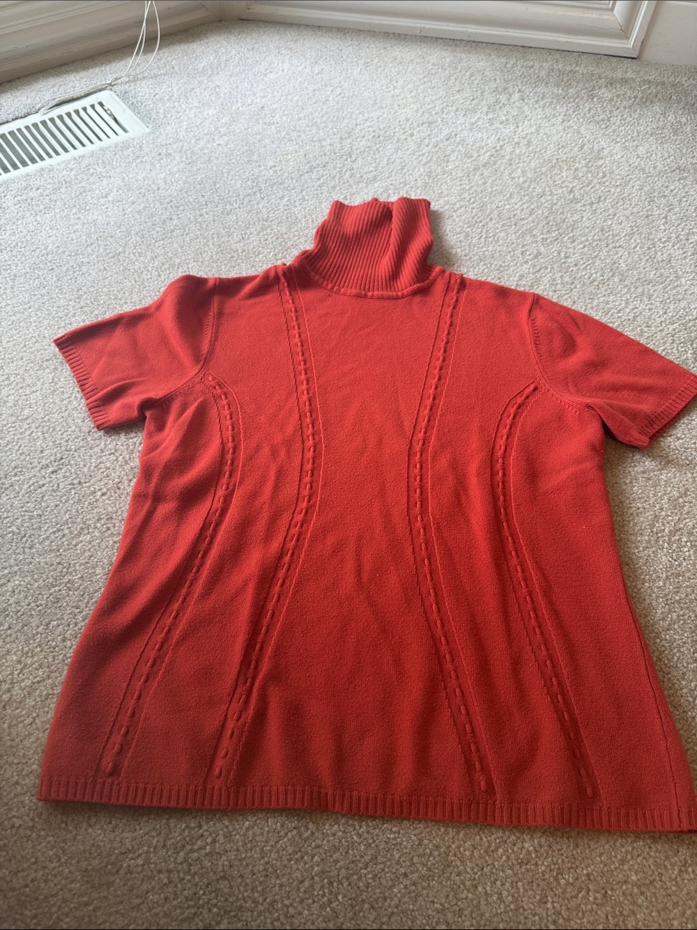 Requirements Short-Sleeve Cowl Neck Sweater in Coral